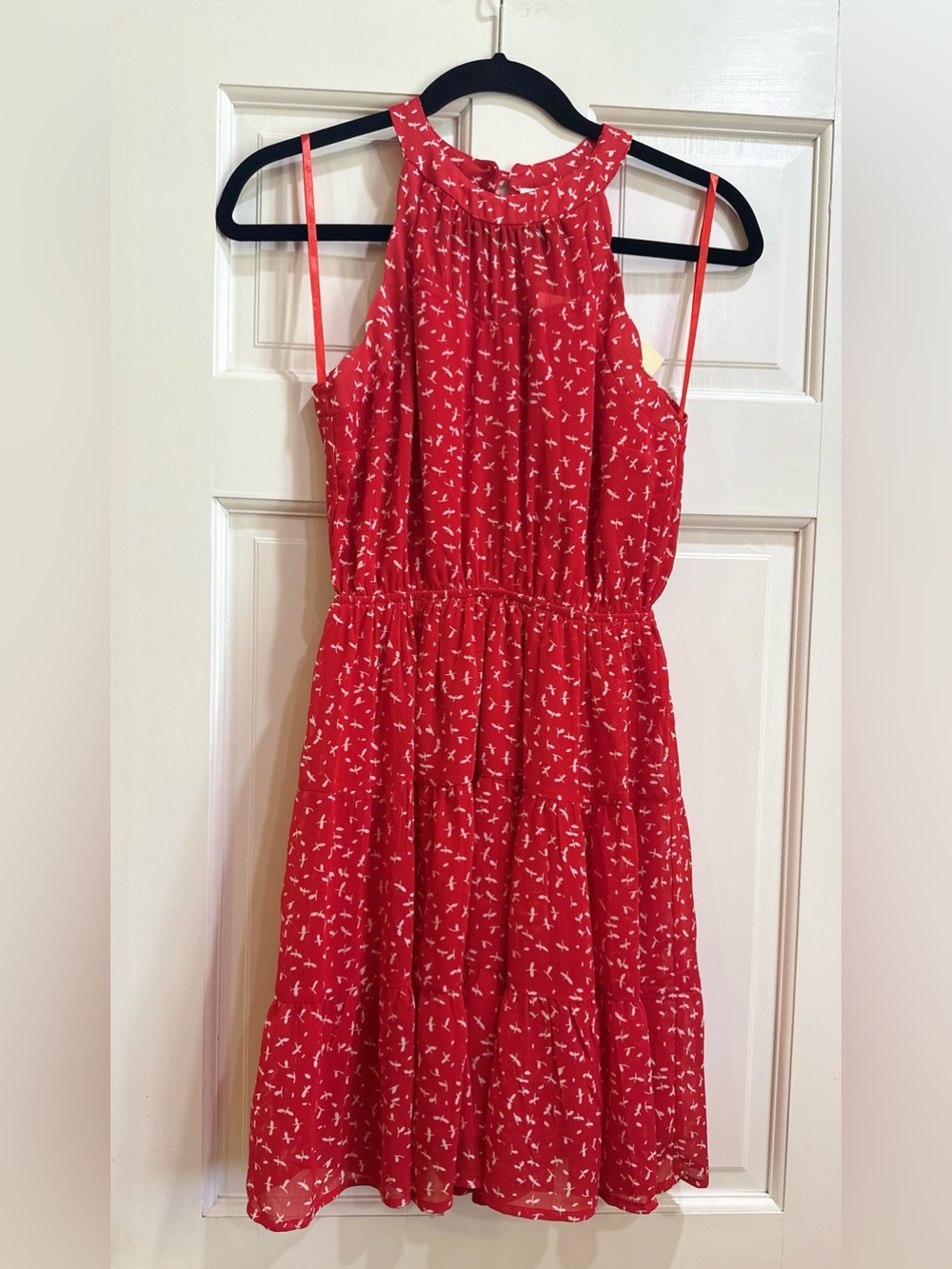 Whimsical Dress Women XS Red Tiered Ruffle Halter Flowy Skirt Fairy Coquette